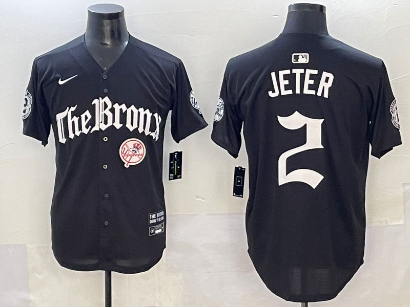 Men 2025 New York Yankees 2 Jeter Black Five generations Joint Name Nike MLB Jersey style 6